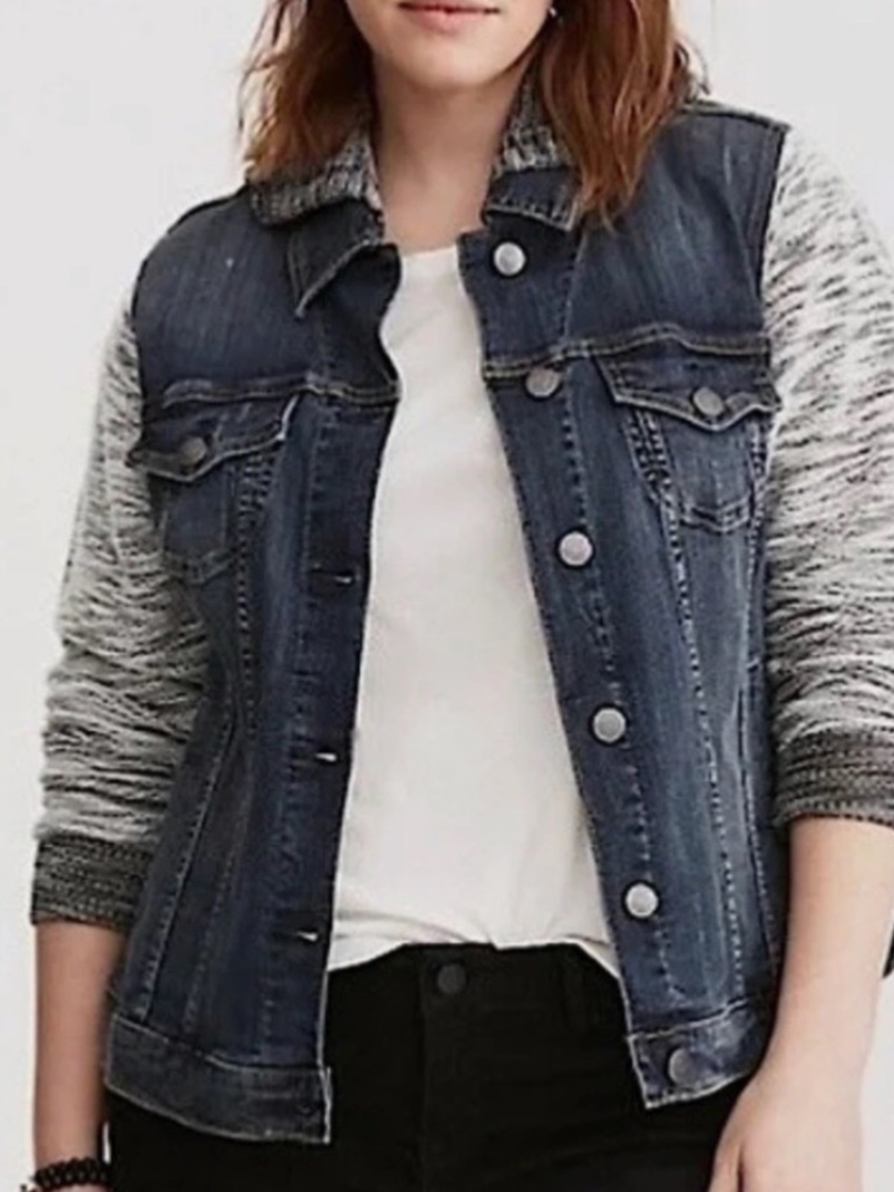 Torrid denim jacket with knit sleeves  3X